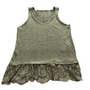 Cloud Chaser Green Lace Trim Womens Sleeveless Knit Tunic Tank Top Size Medium